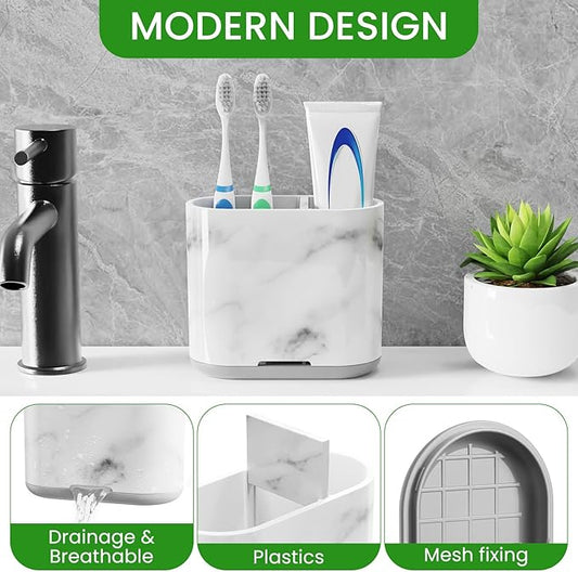 Chintu Toothbrush Holders, 2 Slots Tooth Brush Holder for Bathrooms, Kids Electric Toothbrush and Toothpaste Organizer for Bathroom Countertop Accessories, Shower, Vanity, Storage, Marble/Gray