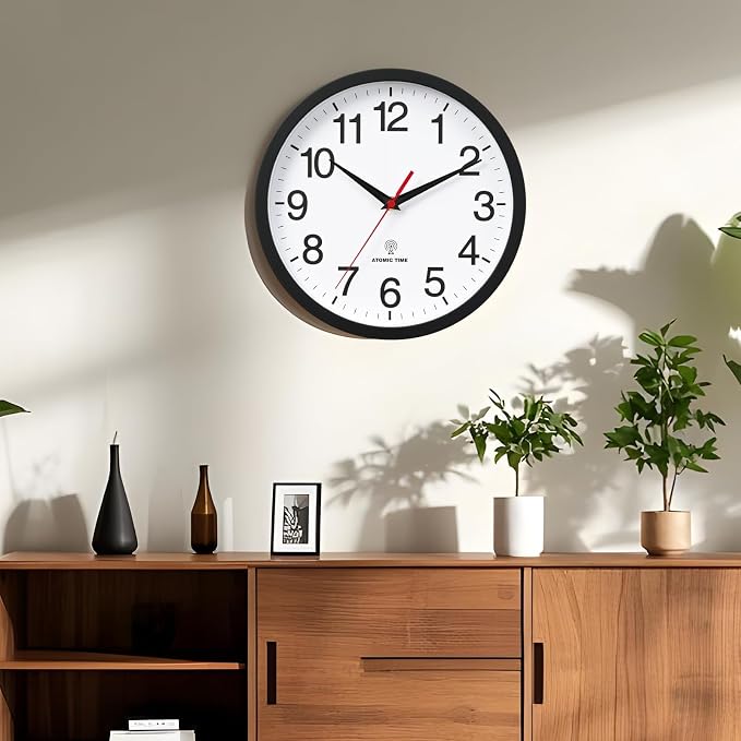 Rohioue Atomic Wall Clock, Modern 12 Inch Battery Operated Wall Clocks, Analog Clock for Living Room, Office, Home, Bedroom, Kitchen, Bathroom(Black)