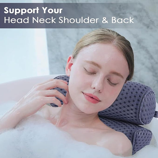 AEROiVi Luxury Bath Pillows for Tub,Bath Pillow Bathtub Pillows for Head and Neck Support Bath Cushion Made from Soft Spacer Mesh Material with Suction Cups (Dark Blue)