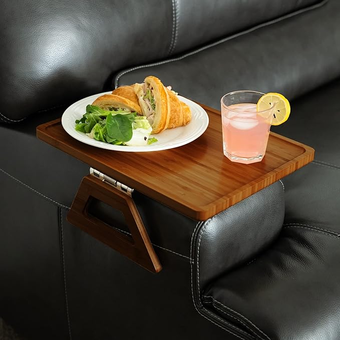 Shamrock Home Bamboo Trayble Couch Arm Table, Clip On Tray Sofa Table for Couches. Sofa Arm Tray for TV Dinners, Remotes, Drinks, Snacks and Small Spaces - 15.75 x 11inch, Brown