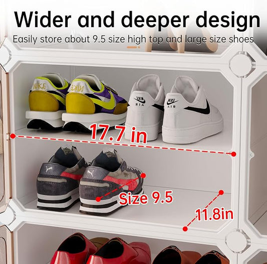 MAGINELS 6-Tier Shoe Rack,Expandable Plastic Shoe Cabinet. Shoe Storage with Door,Entryway, Closets, Hallway, and Bedroom.Accommodates Up to 24 Pairs of Shoes.Grey (6 Tier 24 Pairs(White))