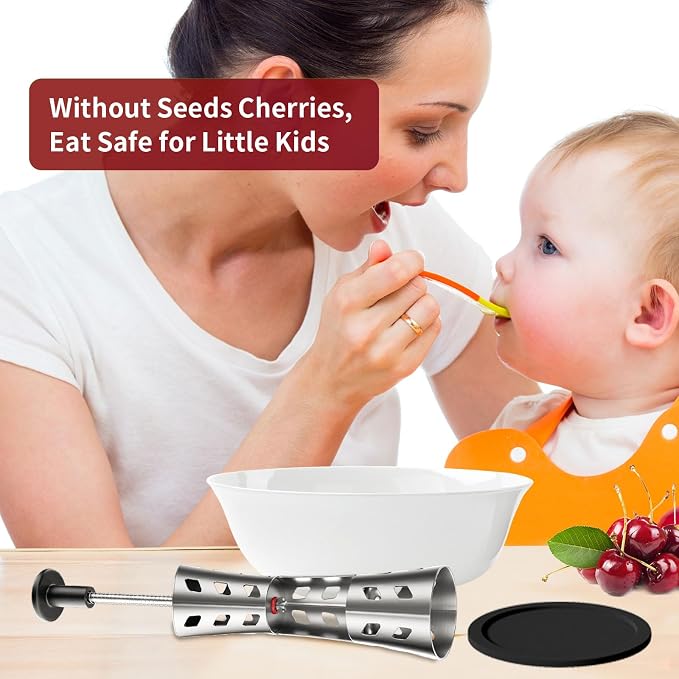 Newness Cherry Pitter, Premium Cherry Pitter Remover Tool, 304 Stainless Steel Cherry Seed Remover, Durable Cherry Stoner Fruit Pit Corer Deseeder Kitchen Tool, Press Type, More Labor Saving