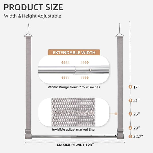 STORAGE MANIAC Hanging Closet Rod, Adjustable Width and Height Closet Hanging Organizer, Space-Saving Clothes Hanging Bar, Closet Extender Hanging Rod Double Closet Hanging Rod, 1 Pack Webbing