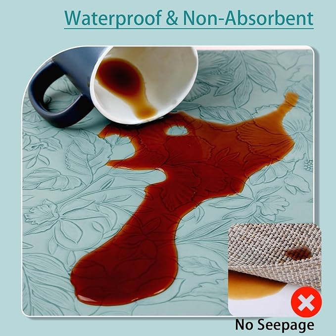 SolaraDawn Faux Leather Table Placemats Set of 6, Washable, Wipeable & Heat-Resistant Table Mats, Waterproof Dining Place Mats with Embossed Texture for Kitchen & Dining, Ice Blue, 17" ร 12"
