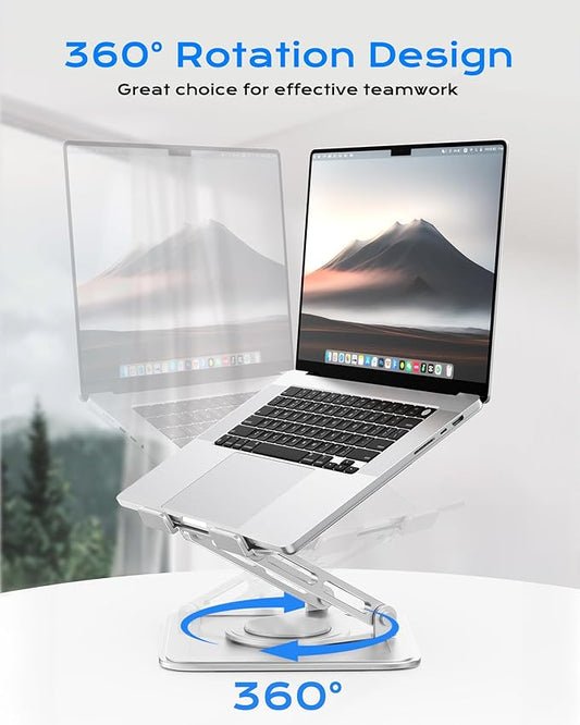LOXP Adjustable Laptop Stand, Computer Stand with 360 Rotating Base, Ergonomic Laptop Riser Mount for Desk Foldable Protable Computer Desk Fits with MacBook Pro Air (10-16") - White