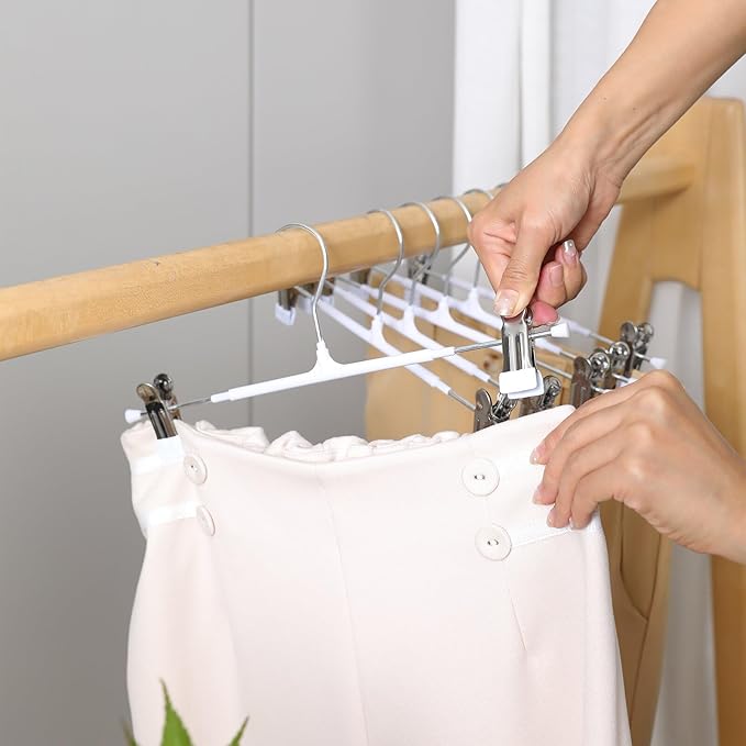 Non-Marking Anti-Slip Pants Hanger, Space-Saving Pants and Skirt Clip, Jeans and Long Pants Hanger, Clothes Clip for Various Shorts and Casual Pants, Durable. (20, White)