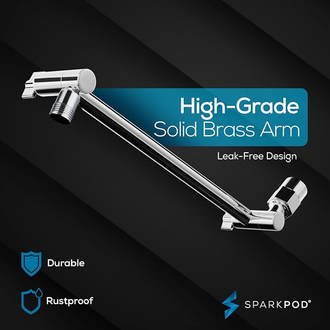 SparkPod 6" Round Rain Shower Head with 11" Shower Arm | Shower Head & Extension Arm Combo, Height Adjustable, High Pressure Performance, Easy 1-Minute Installation, Polished Chrome
