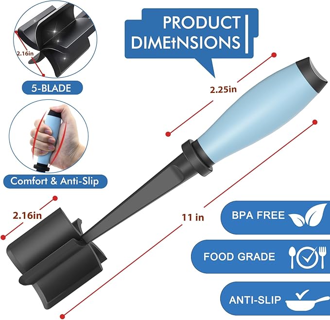 2Pack Meat Chopper, Heat Resistant Meat Masher for Hamburger Meat, Ground Beef Smasher, Nylon Hamburger Chopper Utensil, Meat Ground, Non Stick Mix Chopper Mix and Chop, Meat Masher Tool Gift(Aqua)