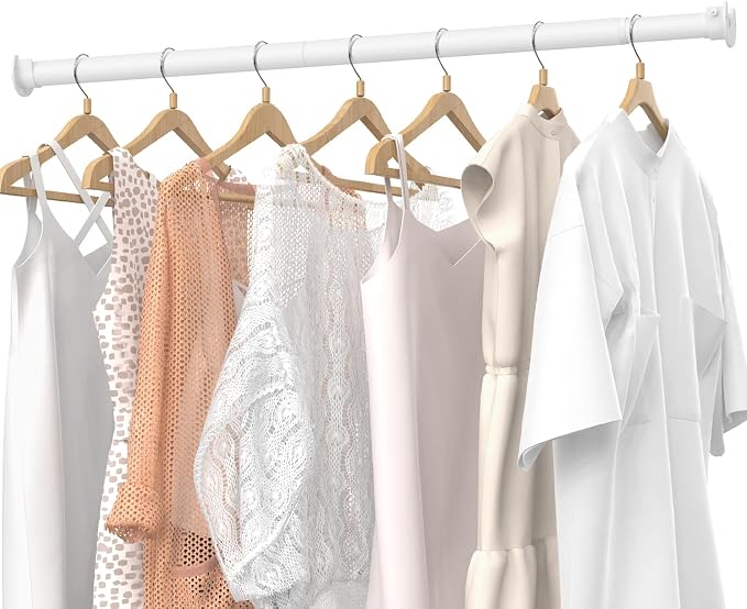 Supforce Closet Rods for Hanging Clothes, 17 to 54 Inches Stepless Adjustable Metal Closet Rod, 1.3 Inches Heavy Duty Clothes Hanging Rod for Closet Wardrobes Laundry RV, White