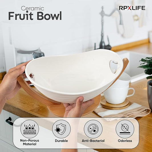 RPXLIFE Ceramic Fruit Bowl for Kitchen Counter - 13" Modern Fruit Holder - Large Fruit Basket for Island - Large Decorative Bowl for Home Decor - Pedestal Bowl - Entryway Bowl for Keys - Extra Large