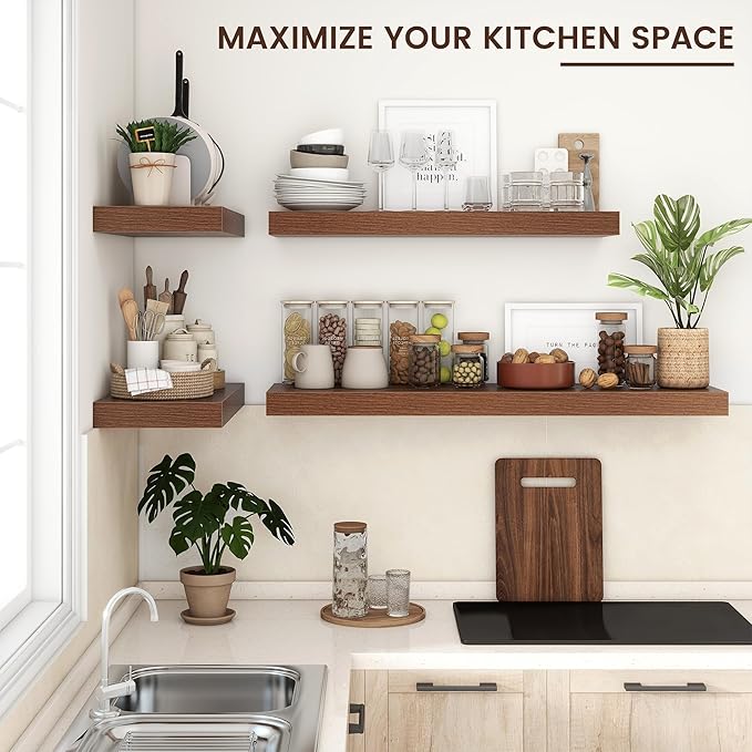 Floating Shelves for Wall, 40" W x 12" D x 2" H, 1 Pack of Long Wall Mounted Engineered Wood Shelves with Invisible Brackets for Living Room, Bedroom, Bathroom, Kitchen Decor, Walnut