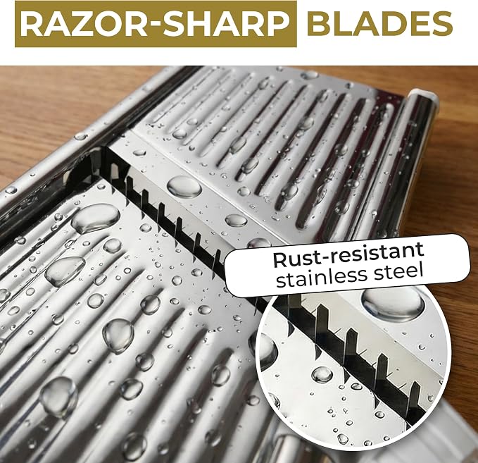 Gramercy Adjustable Mandoline Food Slicer, Mandoline Slicer for Kitchen, Mandolin, Potato, Tomato, Carrot, Vegetable, Fruit and Onion Cutter - Stainless Steel - INCLUDING 1 Pair Cut-Resistant Gloves