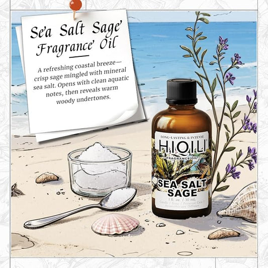 HIQILI Sea Salt Sage Fragrance Oil for Diffuser Use, Candle Making Scents, Soap Making Supplies, Car/Hotel Collection Diffuser Oil - 1 Fl Oz