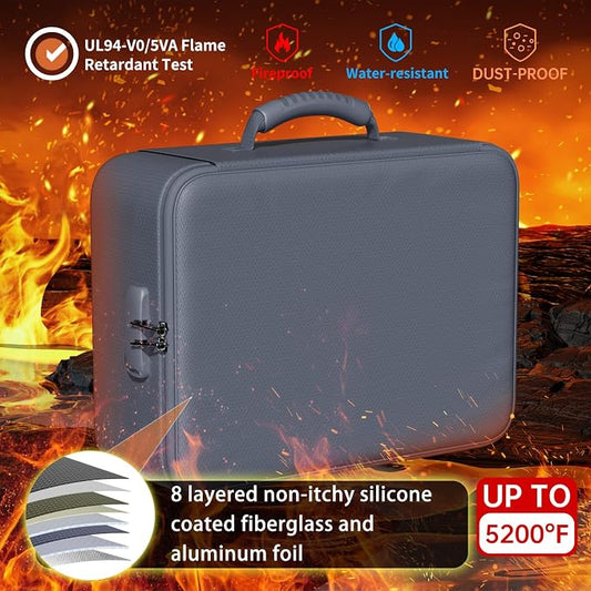 DocSafe 5200°F Document Organizer with Lock,Upgraded Heat Insulated Fireproof&Waterproof Box 8 Layers File Organizer,Portable Home Travel Safe Storage for Important Documents, Files,Gray (Soft)
