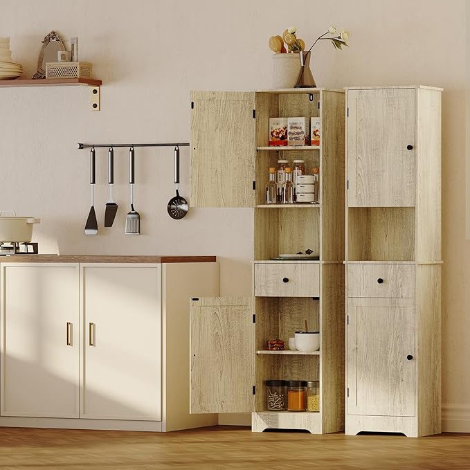 Viaozutis Tall Bathroom Cabinet, Storage Cabinet with 2 Doors & 2Drawer, with Ajustable Shelve, for Bathrooms, Kitchens,Entrances(Grey)