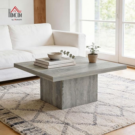 HOMCOM Square Coffee Table, Center Table with 1.6" Thick Tabletop for Living Room, Easy Assembly, 31.5"x31.5", Gray Wood Grain