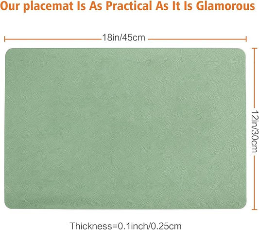 Vinyl Placemats Set of 12 Heat Resistant Easy Clean Non-Slip Place Mats for Dining Table Faux Leather Waterproof Stain Resistant Wipeable Washable PVC Table Mats(12, Green)