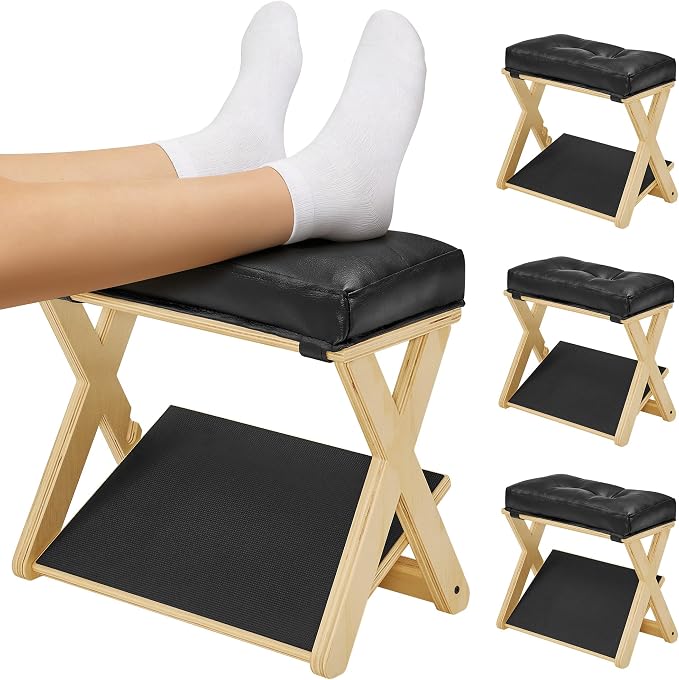 Adjustable Height Foot Rest Under Desk at Work, Double Step Wooden Under Desk Footrest, Non-Slip EVA Surface, Office Foot Stool for Posture Support,Leg Relief, Home Office & Gaming