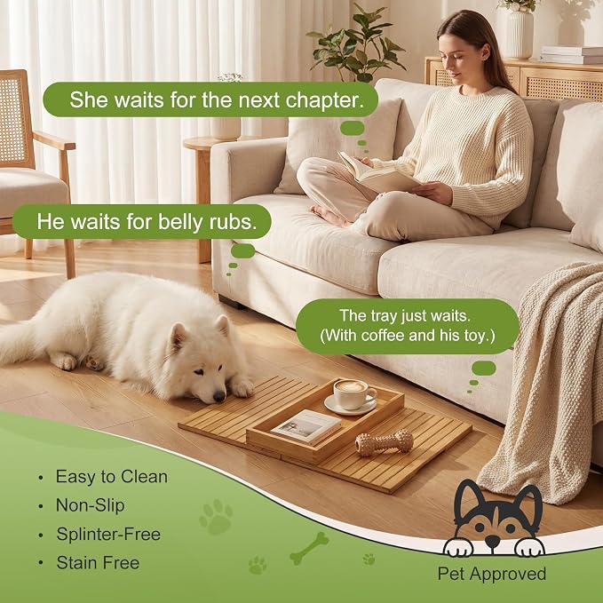 Sofa Arm Tray, Foldable Bamboo Couch Armrest Table with Large 12.5" x 5.8" Storage Compartment, Portable Chair Couch Caddy Arm Tray for Cup TV Snacks Phone