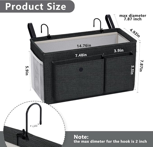 Edudif Bedside Caddy Bedside Organizer with Fixed Straps & Water Bottle Holder, Bunk Bed Caddy ideal for Home, Dorm, Hospital, Crib, Versatile Bedside Storage Solution