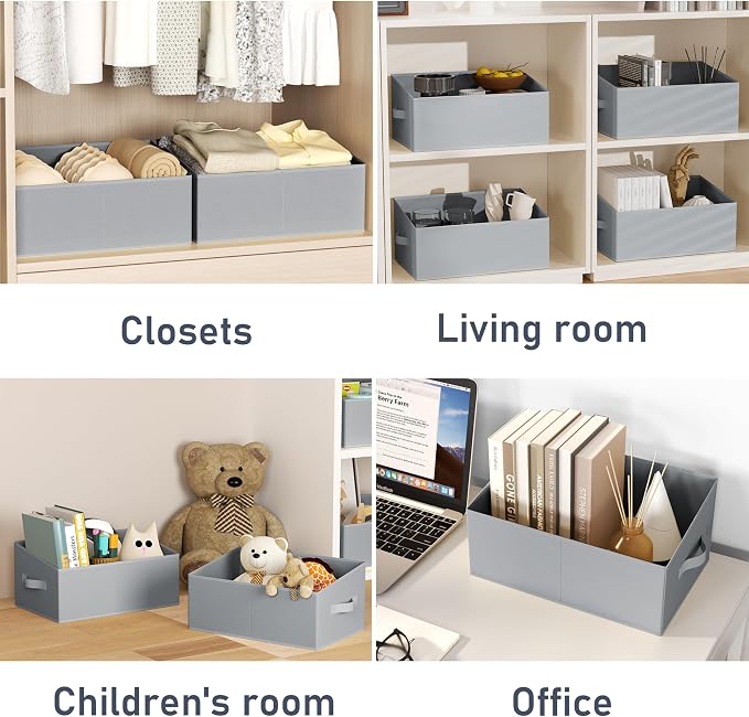 DIMJ Closet Storage Bins 6 Pack - Fabric Storage Baskets for Shelves, Large Clothes Organizers with Handles, Trapezoid Shelf Organization Storage Cubes for Purse, Toys, Books, Towel, Clothes