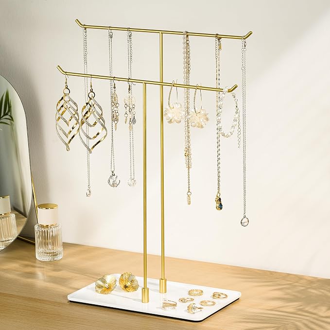 bussdis Necklace Stand Aesthetic Necklace Holder: Metal Necklace Organizer for Home Decor, Gold