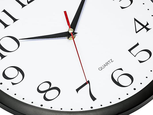 Bernhard Products Black Wall Clock Silent Non Ticking 12 Inch Quality Quartz Battery Operated Round Easy to Read Home/Office/Kitchen/Classroom/School Clocks