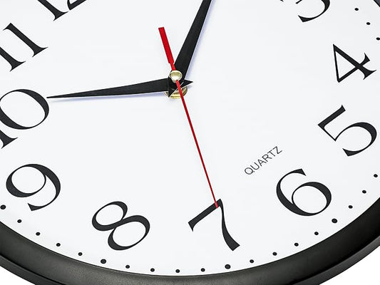 Bernhard Products Black Wall Clock Silent Non Ticking 12 Inch Quality Quartz Battery Operated Round Easy to Read Home/Office/Kitchen/Classroom/School Clocks