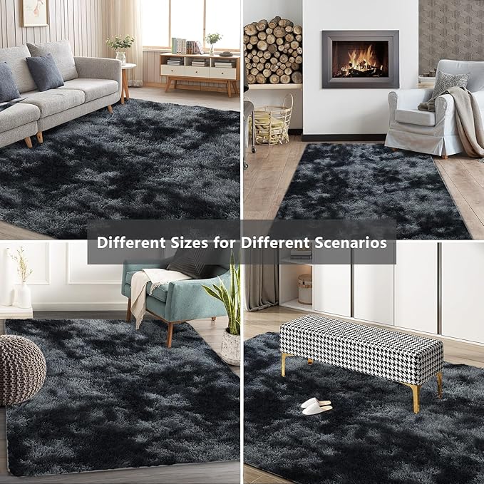 10X14 Large Area Rugs for Living Room Bedroom,Big Shag Rug for Bedroom Dorm,Soft Fluffy Indoor Carpet Plush Rugs for Living Room Home Decor(Mottling Black, 10X14 Feet)