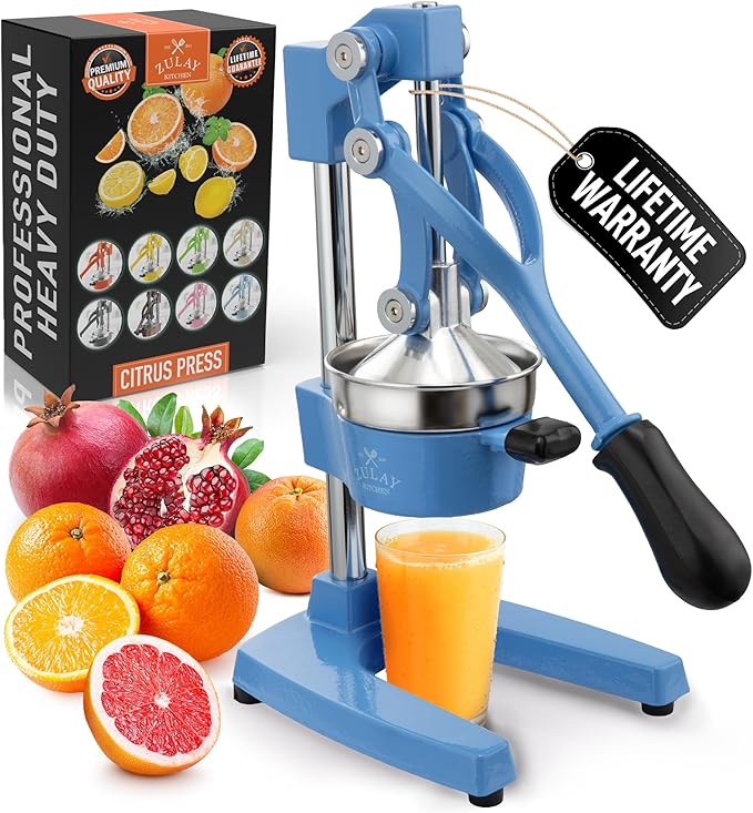 Zulay Kitchen Cast Iron Juicer - Heavy Duty Manual Juicer with Detachable Strainers for Easy Cleaning, Orange Juice Press for Citrus Fruits, Perfect for Bartenders, Juice Lovers & Health Enthusiasts