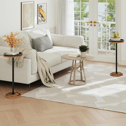 HOOBRO Small Round Side Tables, Set of 2, Drink Tables, Coffee Martini Tables with Pedestal Accent for Small Spaces in Living Room, Bedroom, Sofa Couch, Rustic Brown BF168BZP201