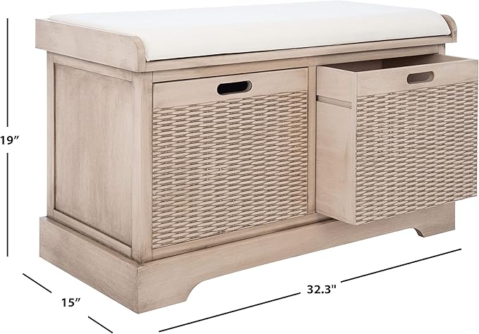 Safavieh Home Collection Landers Sand 2-Drawer/Cushion Storage Bench (Fully Assembled) BCH5702D