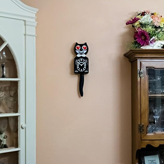 KIT CAT Klock Classic Black with Heart Eyes - Iconic Cat Clock with Moving Heart Eyes and Tail, Battery Operated Wall Clock, Made in USA, Perfect for Home Decor, Mid-Century Modern Clock, Unique Gift