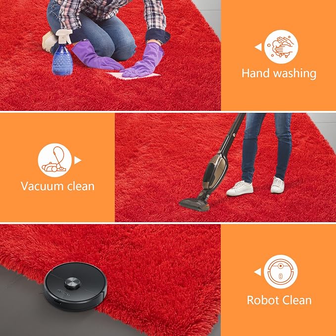 Red Shag Area Rugs for Bedroom Living Room,Ultra Soft Fluffy Christmas Area Rugs 6X9 for Dorm,Indoor Carpet Plush Rugs for Home Decor, Red