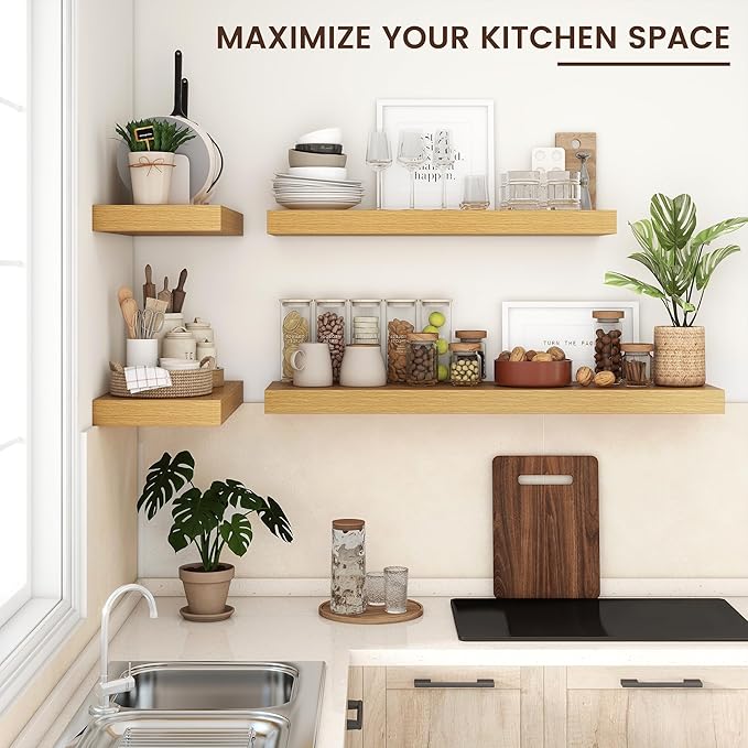 Floating Shelves for Wall, 40" W x 12" D x 2" H, 1 Pack of Long Wall Mounted Engineered Wood Shelves with Invisible Brackets for Living Room, Bedroom, Bathroom, Kitchen Decor, Oak