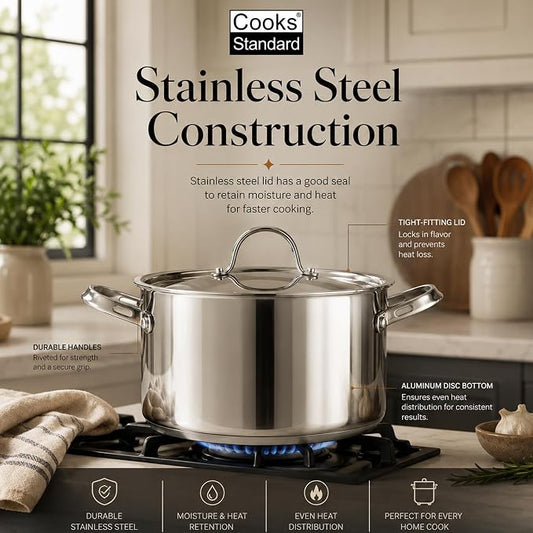 Cooks Standard Classic 6 Quart Stock Pot with Lid, Stainless Steel Dutch Oven