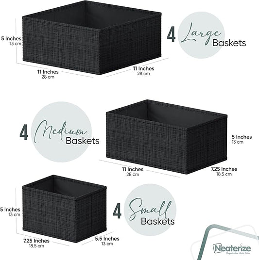 Drawer Organizer Clothes Set of 12 Black - Dresser Organizer For Nursery, Bedroom, Closet - The Perfect Baby Clothes Organizer and Storage & General Nursery Organization or Dresser Drawer Organizers