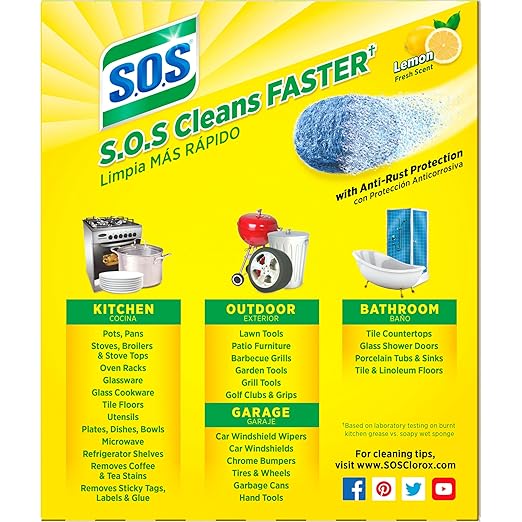 S.O.S Steel Wool Soap Pads | Lemon Fresh | 10 Count, Pack of 6