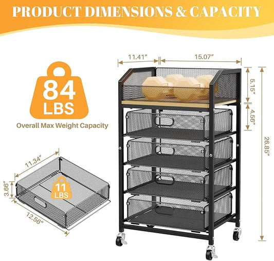 SUNALLY Makeup Organizer Cart with 4 Drawers, Rolling Makeup Storage Cart Metal Skincare Organizers, Large Vanity Storage Organizer Cosmetics Display Cases for Skin Care Perfume Nail Polish, Black