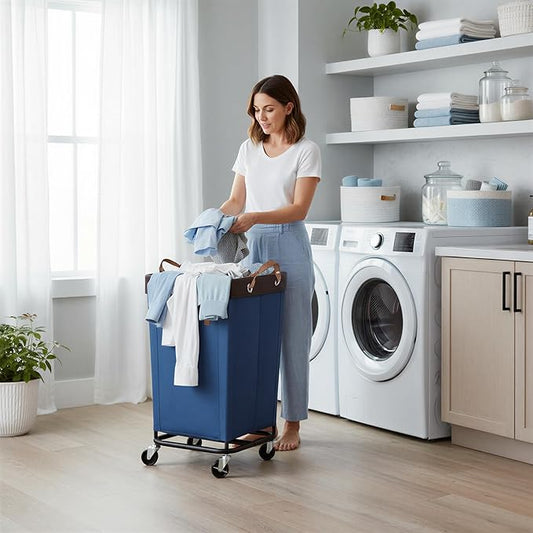 StorageWorks 160L Laundry Basket with Wheels, Large Rolling Hampers for Clothing Organizer, Dirty Clothes Basket for Hotel, Home, Closet, Dorm, Blue