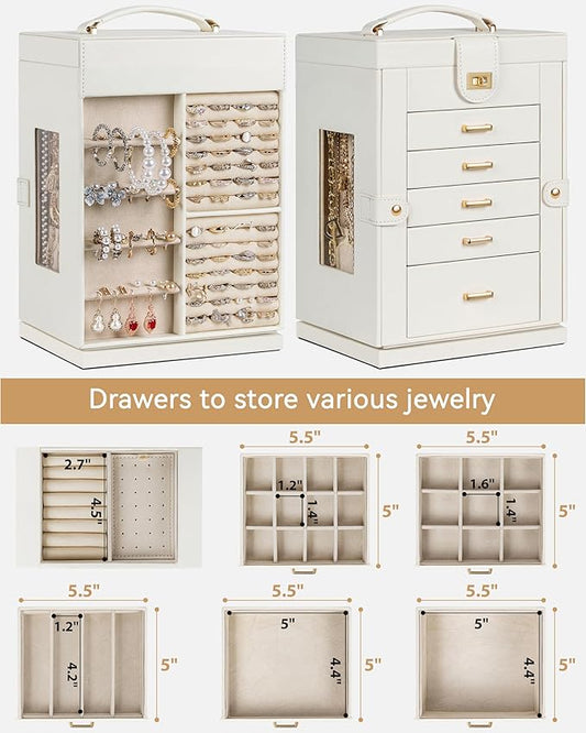 AKOZLIN Jewelry Box 6-Tier Organizer Functional 360° Rotating Jewelry Storage Case for Women Girls Ring Necklace Earring Bracelet Holder with Mirror