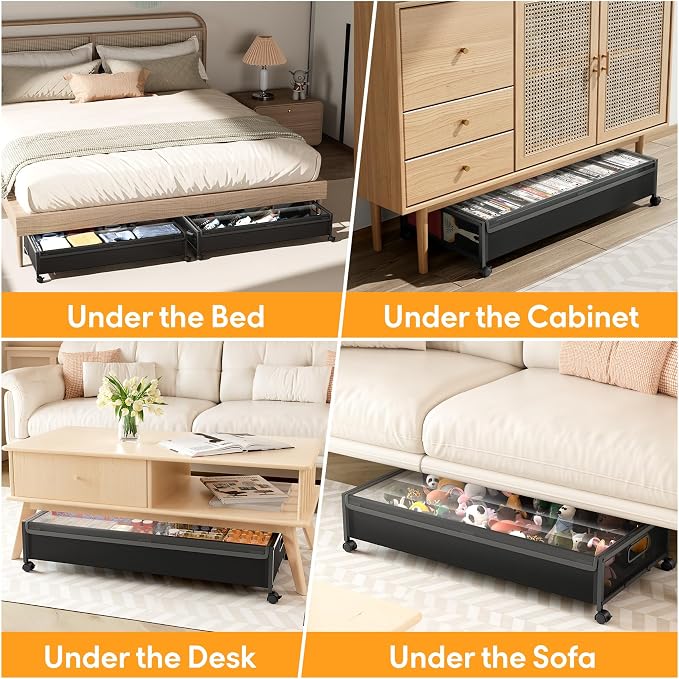 Under Bed Storage with Wheels,1 Pack Under Bed Storage Containers,Underbed Shoe Storage Bedroom