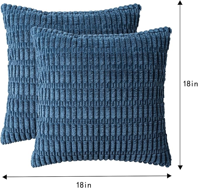 Aegero Pack of 2 Corduroy Decorative Throw Pillow Covers 18x18 InchSoft Boho Striped Pillow Covers Modern Farmhouse Home Decor for Sofa Living Room Couch Bed(Teal)