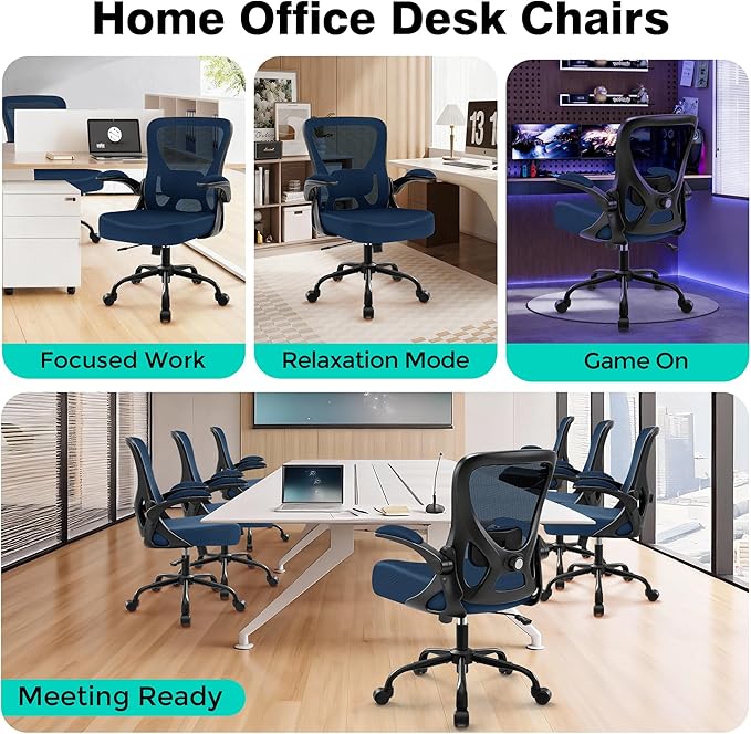 Office Chair - Ergonomic Breathable Mesh Desk Chair with Adjustable Lumbar Support and Flip-up Armrests - Executive High Back Rolling Swivel Comfortable Computer Gaming Chair for Home Office