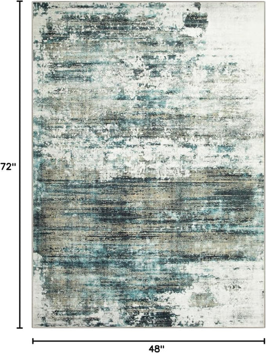 4x6 Area Rugs Washable Rug: Modern Abstract Living Room Rug Soft Anti-Skid Thin Carpet Indoor Floor Non-Shedding Carpets for Bedroom Dining Room Farmhouse Nursery Home Office - Green Multi