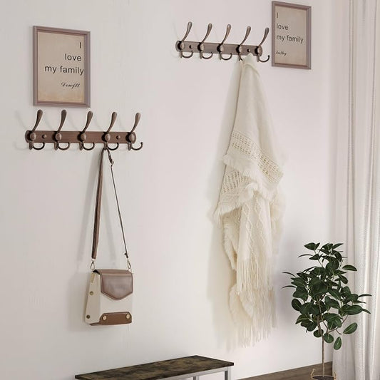 Dseap Wall Mounted Coat Rack - 5 Tri Hooks, Heavy Duty, Stainless Steel, Metal Coat Hook Rail for Coat Hat Towel Purse Robes Mudroom Bathroom Entryway,Antique Copper
