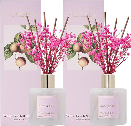 CocorrΓna Reed Diffuser Set - White Peach& Oolong Reed Diffuser 2 Packs 6.7oz Scent Fragrance Oil Diffuser for Bedroom Bathroom