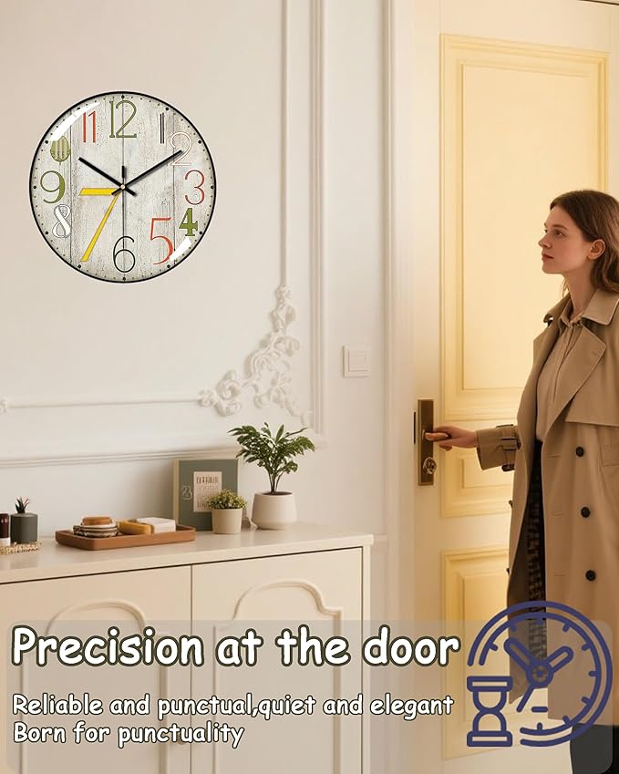 Decorative Wall Clocks Batterys Operated, Retro Wall Clock with Glass Dial, 12-Inch Dial with Roman Numerals, Silent and No Ticking, Suitable for Living Room, Bedroom, Dining Area, Workspace