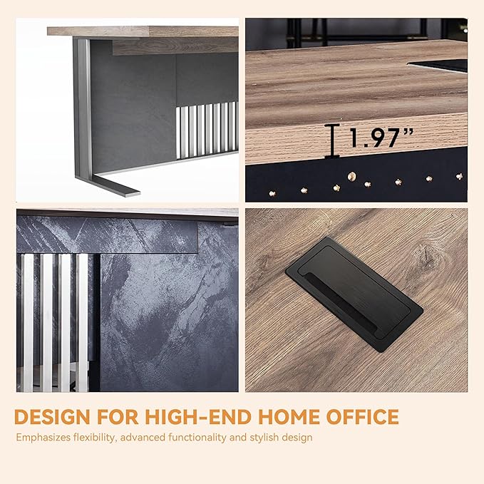 SAINTCY 70.87Inch L Shaped Executive Desk with Drawers, Modern Computer Writing Desk with File Cabinet, Business Furniture W/Stand Under Storage Organizer with Wheels,1.97IN Thick Desktop