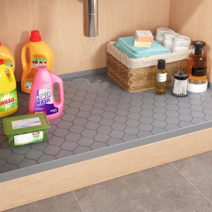 Winisok Silicone Under Sink Mat 28" x 19", kitchen Essentials and Gadgets, Shelf liner and Cabinet Protector, Home Organizers and Storage, Waterproof Bathroom Tray
